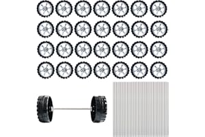 KUANFINE 60 Pcs Plastic Roll 2mm Dia Shaft Toys Car Wheel with 30 Pcs Shaft Round Rod Axles for DIY Model Toy RC Car Truck Building Projects
