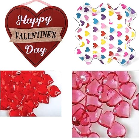 Amazon バレンタインデー ホームデコ 1 Happy Wall Plaque 10 5 1 バレンタインハート型フリル キャンディボウル 1 花瓶フィラー用ハート型プラスチックアクリルハート テーブルスキャッター 3個セット インテリア オンライン通販