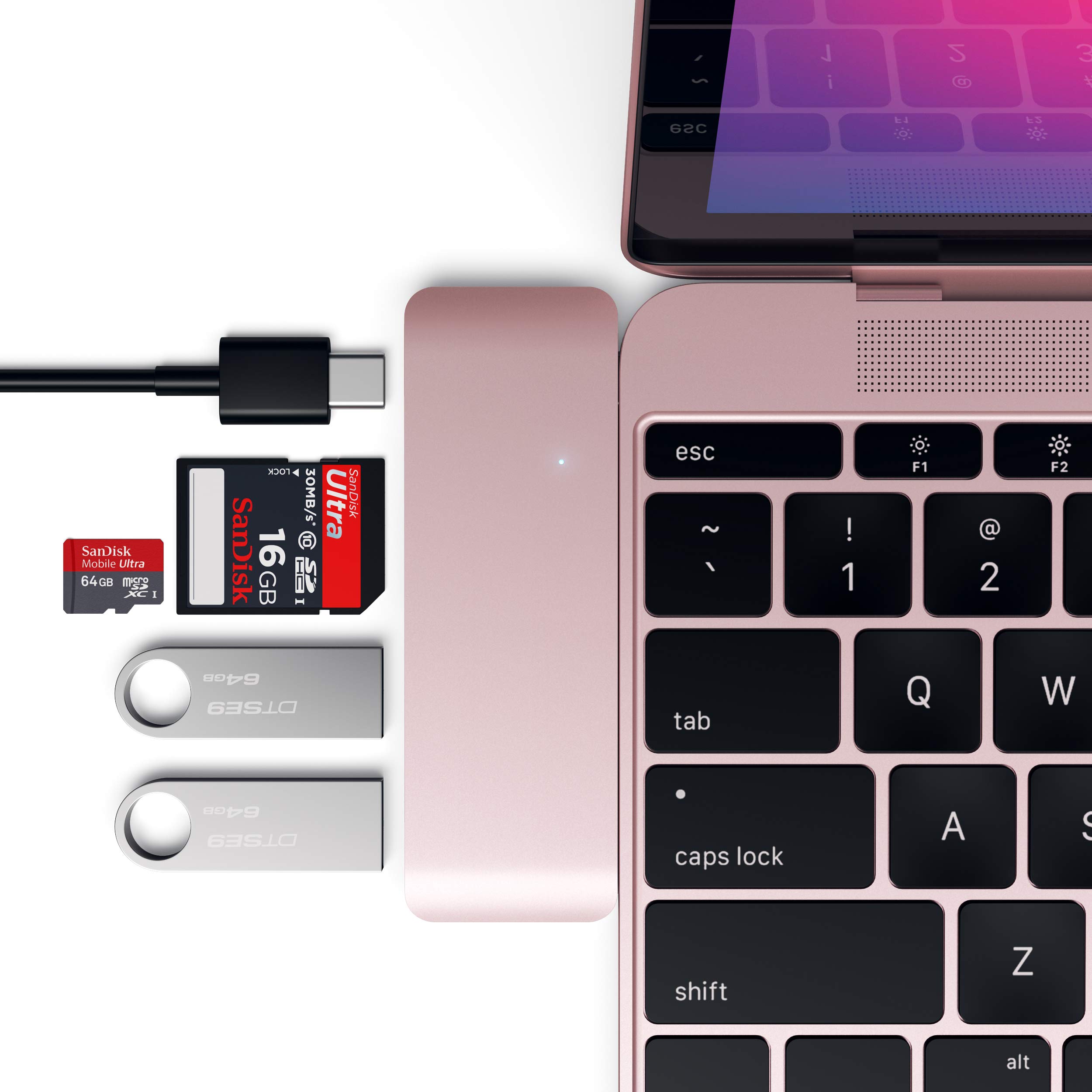 SATECHI USB-C Hub 5-in-1 Adaptor, USB-C Dongle with 2 USB-A Data Ports, Micro/SD Card Readers, USBC Hub for MacBook Pro/Air M1 M2 M3, Windows systems - Rose Gold