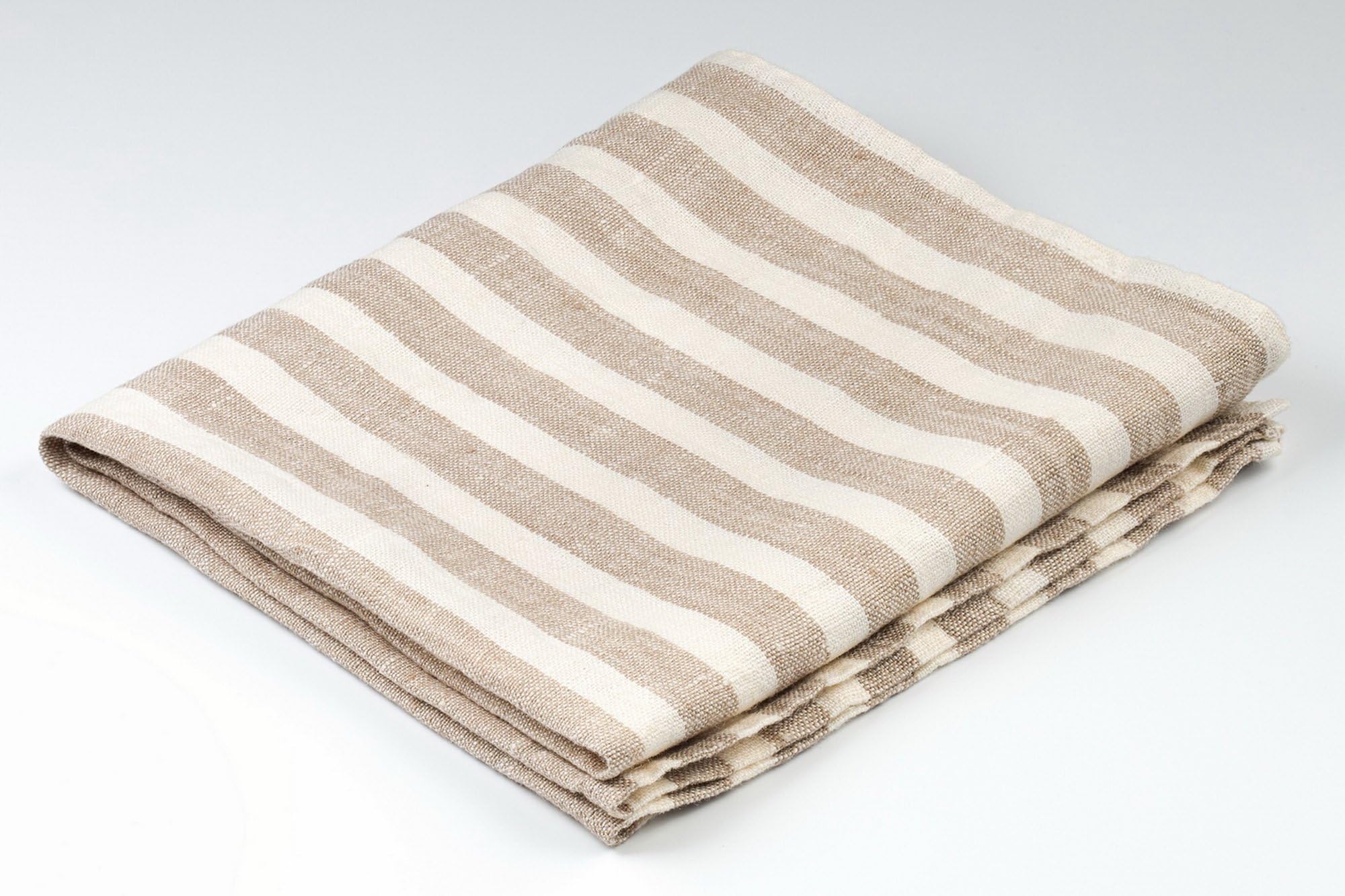 BLESS LINEN Striped 100% Linen Dish Kitchen Hand Towel, 16" x 30", Brown/White