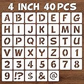 BAMIDELE 4 Inch Letter and Number Stencils, 40 Pcs Reusable Plastic Alphabet Spray Paint Stencils for Painting on Wood, Wall, Fabric, Rock, Chalkboard, Door Porch, Signage, DIY Craft Decoration