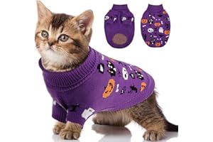 OTOB Halloween Dog Sweater for Small Dogs, Warm Turtleneck Knitwear Cat Sweater with Pumpkin Ghost Bat Spider, Pet Kitten Pup Sweater Shirt for Holiday Thanksgiving Christmas Party Costume, Purple, S