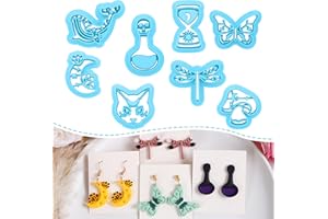 Sitsink Mystic Polymer Clay Cutters - 8 Pcs Mystic Boho Clay Cutters for Polymer Clay Jewelry, Butterfly Dragonfly Clay Earring Cutters, Mushroom Moon Crystal Clay Cutters, Whale Cat Clay Cutters
