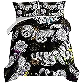 HOSIMA Death Moth Skull Heads Twin Comforter Horror Theme Halloween Bedding,Goth Bedding Butterfly Bed Set Twin Bed in a Bag Sets for Adults Boys Girls Room Decor Black Comforter Set.
