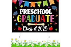 X1ZUUE Preschool Grad Yard Sign Class of 2025 Kindergarten Graduate Lawn Sign with Stake School Congrats Graduation Decorations Colorful Graduation Party Favors Supplies Outdoor Photo Booth Props for Kids