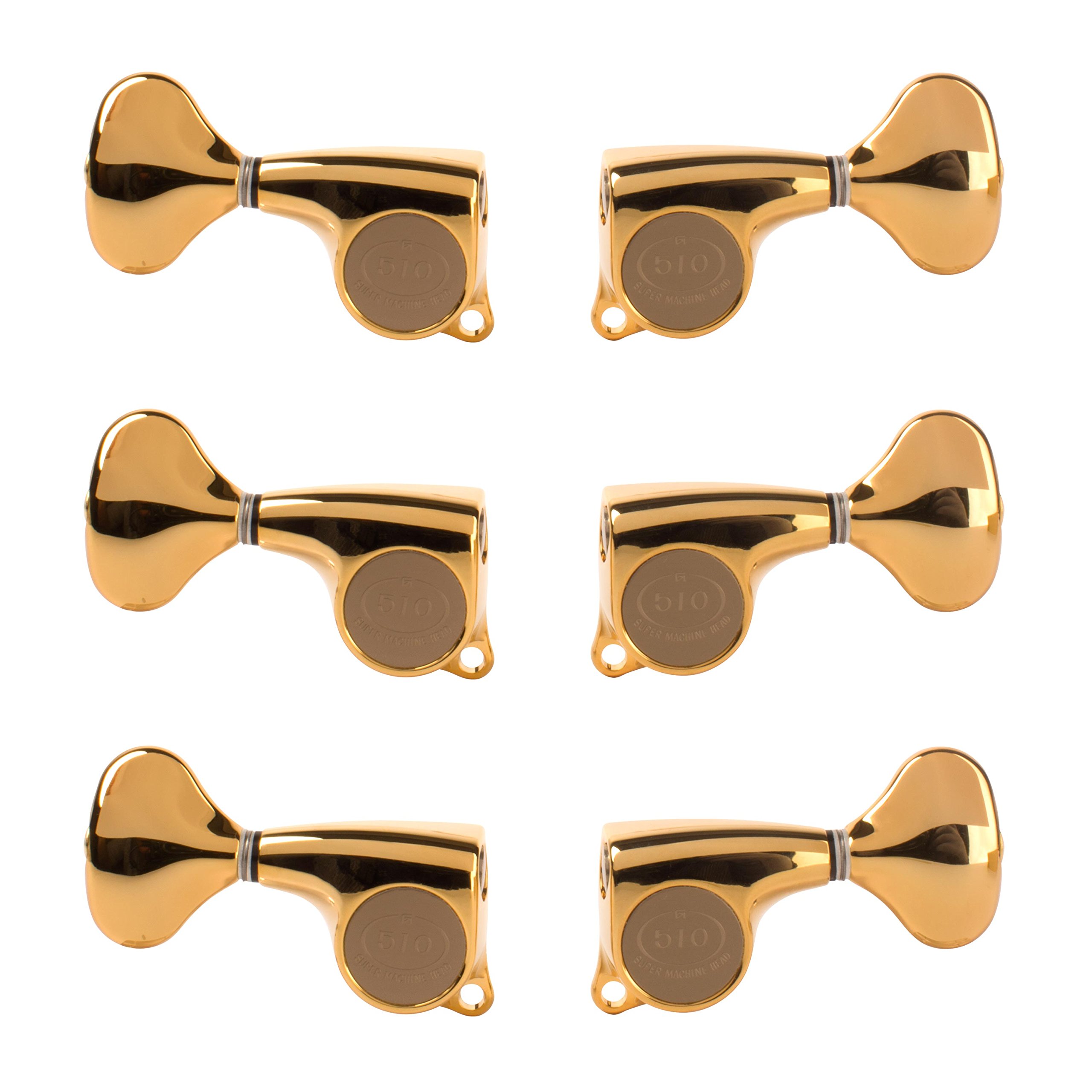 Gotoh Midsize 510 3+3 Guitar Tuners with Metal Knobs, Gold