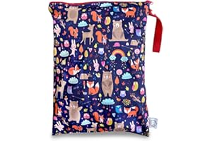 FLOCK THREE Washable and Reusable Wet Bag Diaper Bag Water Resistant Swimming Bag Pouch, Yoga Gym Bag, 12.6'' x 16.5''