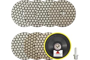 SANLEETEK Dry Diamond Polishing Pads 4"/100mm - 7pcs 50/100/200/400/800/1500/3000 Polish Pad Kit with 5/8"-11 Backer Pad+Adapter for Granite Marble Artificial Stone Quartz for Angle Grinder