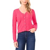 CeCe Women's Long Sleeve V-Neck Pointelle Cardigan