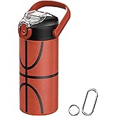MYFOREST 14oz/400ml Insulated Kids Water Bottle, Odor-Free Surgical Grade Liner, Dishwasher-Safe, Name Spot, Soft Sipper, Gift for Sports Fan (Basketball)