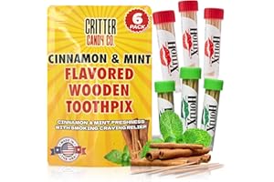 JERKY-N-SPICE HotLix Flavored Toothpicks 6-Pack (120 Total), 3 Cinnamon Toothpicks + 3 Mint Toothpick Packs, Fancy Toothpicks for Appetizers, Wooden Toothpicks for Teeth, Quit Smoking Tooth Picks, Made in USA