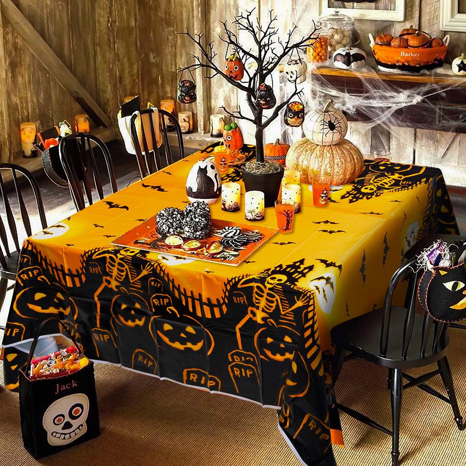 MALLMALL6 3Pcs Halloween Themed Tablecloth Party Decorations Supplies Large PE