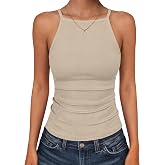 ANRABESS Women Summer High Neck Sleeveless Spaghetti Strap Tank Tops | Soft Stretchy Ribbed Slim Fit Camisole, Square Neck Basic Tee Layer Shirts, Work Yoga Going Out Tops, Casual Fashion Clothing