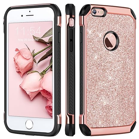 BENTOBEN iPhone 6 Plus Hülle, iPhone 6s Plus Hülle, iPhone 6 Plus Schutzhülle stoßfest 2 in 1 Hybrid PC TPU Cover Glitzer Hül