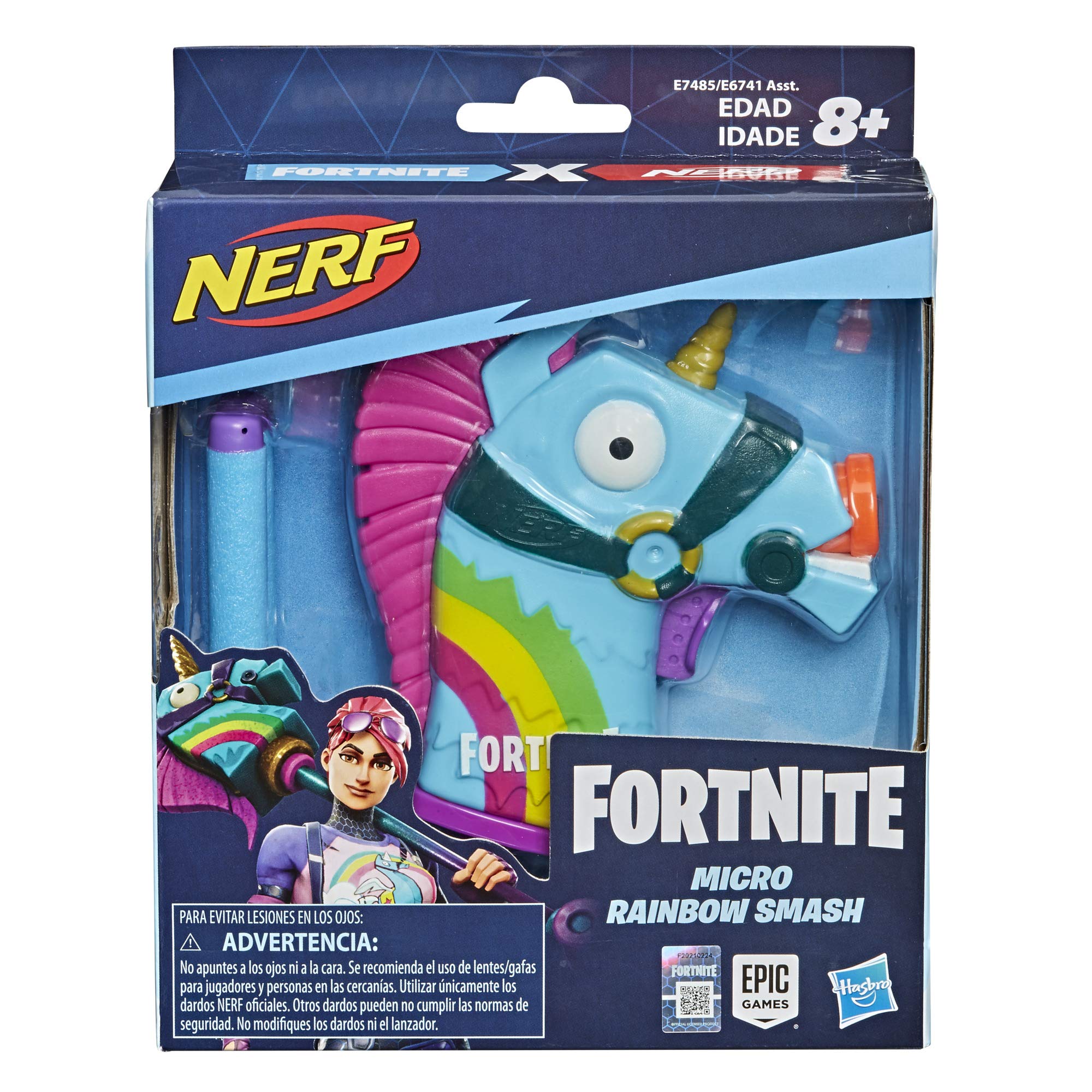 Nerf MicroShots Fortnite Rainbow Smash - Mini Dart-Firing Blaster and 2 Official Nerf Elite Darts - For Youth, Teens, Adults