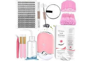 QIVEAORY Lash Extension Kit DIY Individual Lash Clusters(280Pcs 40D Mix 12-18mm) with Lash Bond and Seal USB Portable Lash Fan 150ml/5.07fl.oz Lash Shampoo Tweezers Applicator Mascara Brush