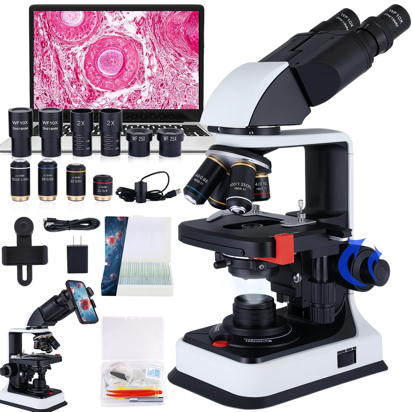 OOZSTAR 40X-2500X Binocular Microscope, WF10x and