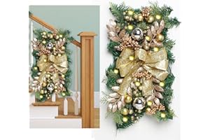 HIIXHC Stair Swag Christmas Swag Christmas Artificial Flower Vine Plants Outdoor Indoor Christmas Decorations (Gold)