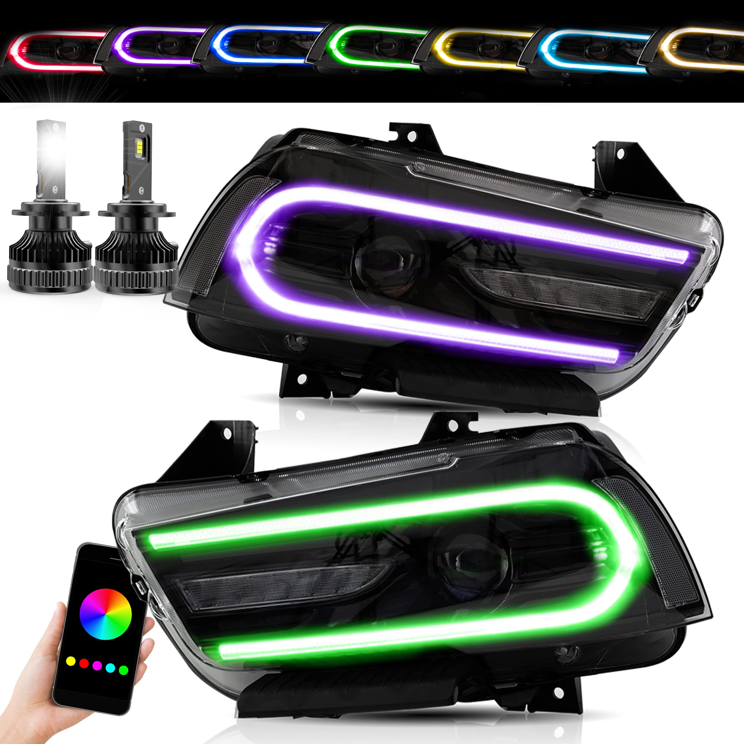 VLAND RGB Headlight Assembly w/LED D2S Bulbs