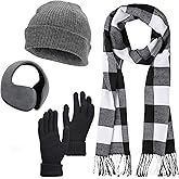 Cosweet Scarf and Gloves Set - Knitted Winter Warmer Set, Winter Gloves Plaid Scarf Beanie Ear Muffs for Men Women Running Skiing Cycling Yoga Outdoor Sports Christmas Birthday Gift