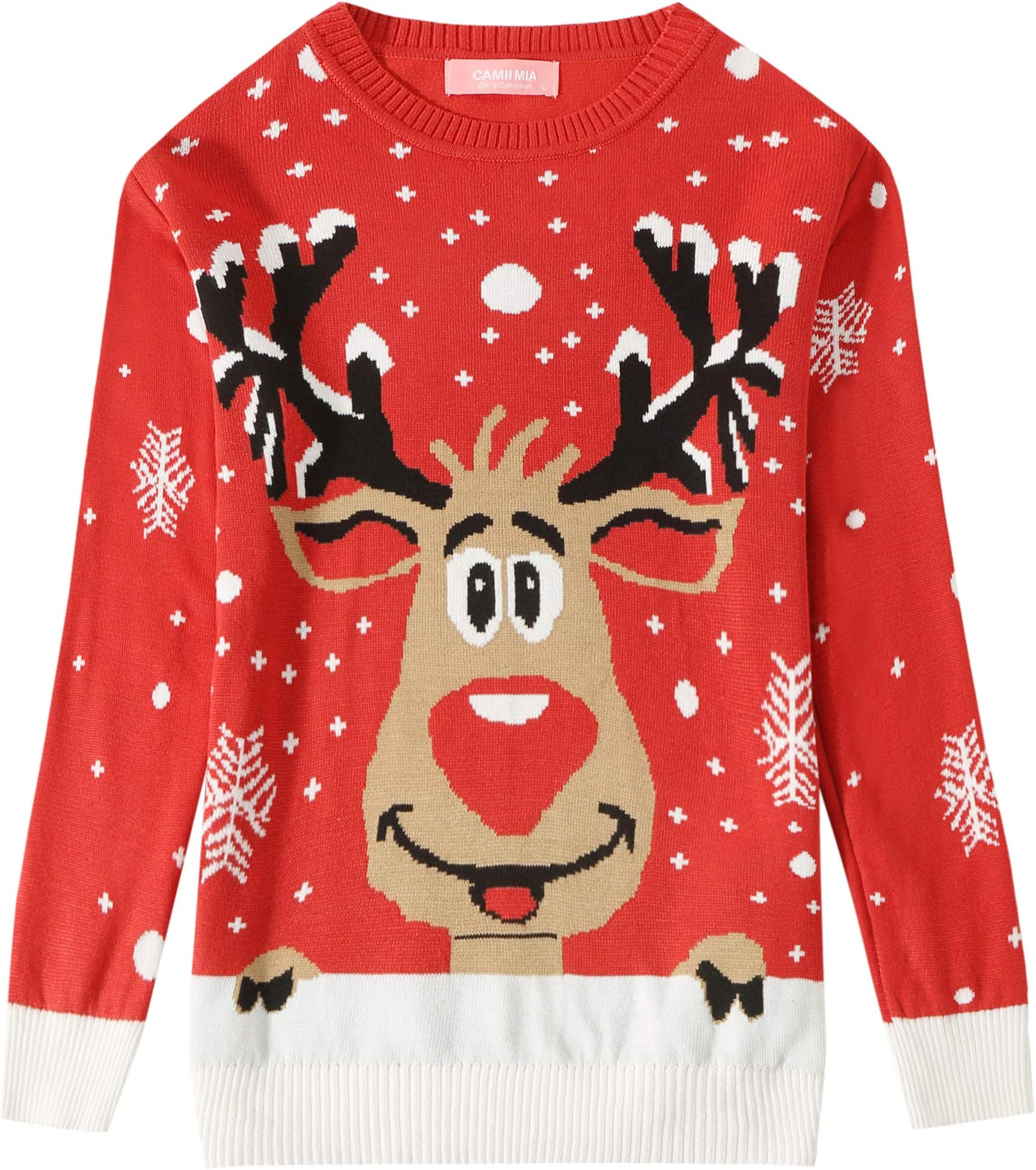 Camii Mia Big Girls' Funny Santa Reindeer Pullover Ugly Christmas Sweater