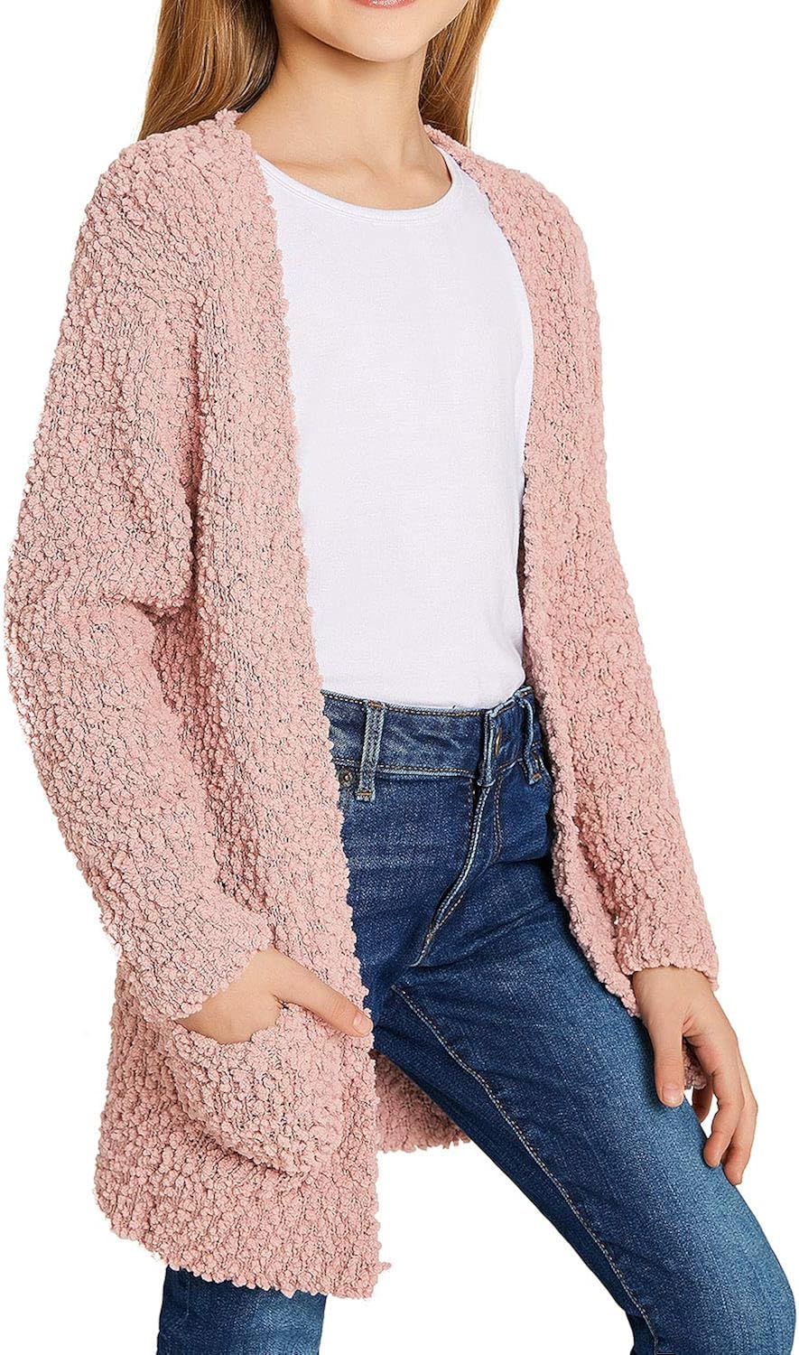 GRAPENT Girls Open Front Long Sleeve Cardigan Pocket Sweater Outwear 4-13 Years