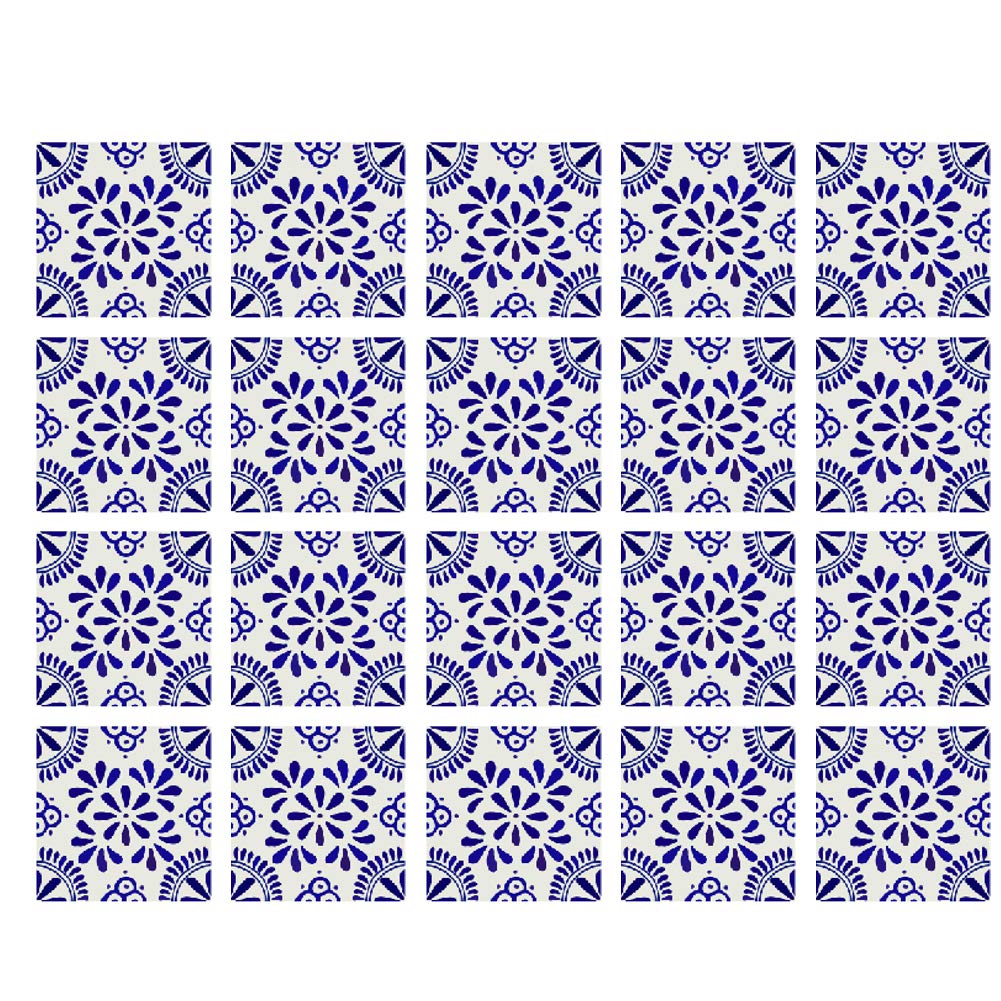 Poromoro Spanish Portuguese Azulejo Style Backsplash Peel and Stick Tile Stickers Set of 20 pcs(3.9_O)