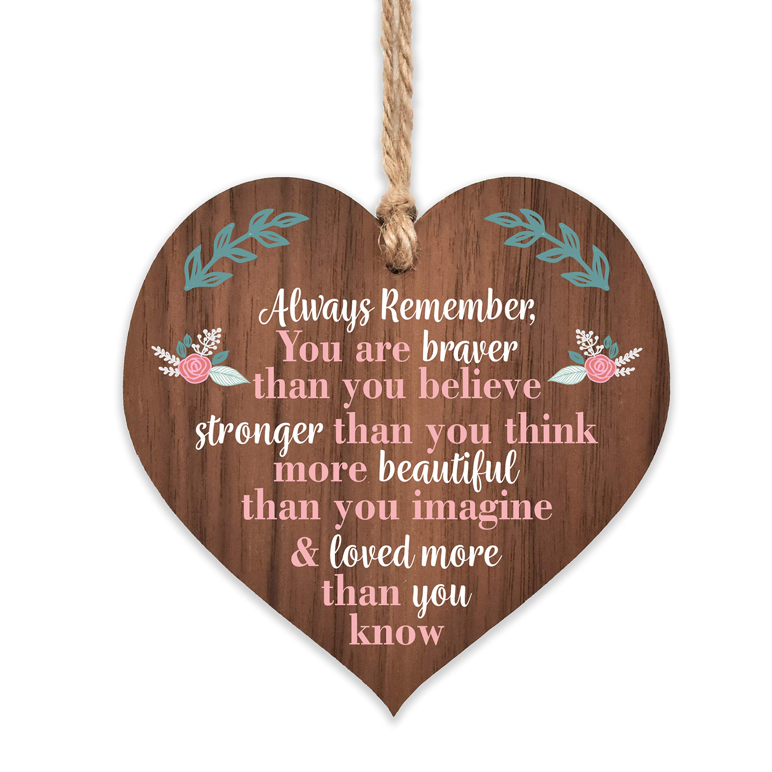 You are braver stronger smarter & beautiful | best friends wooden hanging heart | sentimental inspirational gift for cheer up women | friendship present uk | her girls woman