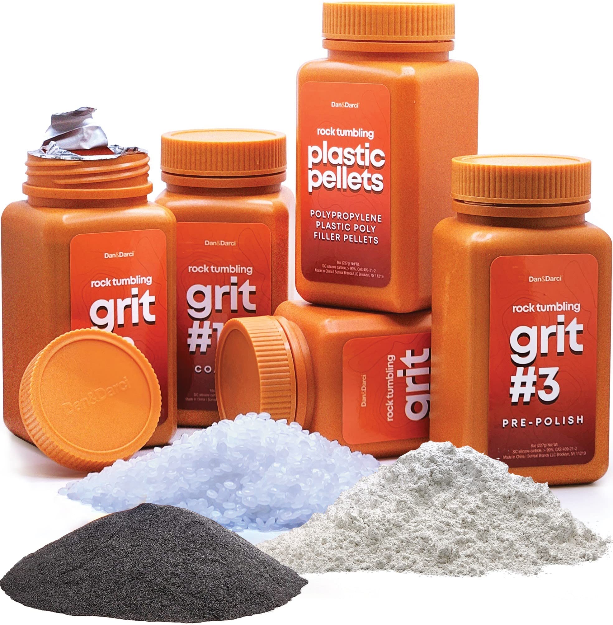 Photo 1 of Dan&Darci Rock Tumbler Grit Refill Kit - 3.5 Pounds Grits Media + Poly Plastic Pellets - Rocks Polishing Refills for Any Brand Tumblers - Polish Tumbling Supplies Set - Stone Polisher