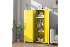 erosoei 1 Door 51.3" Metal Locker Storage Cabinet Steel Kids Wardrobe Changing Room Locker Cabinet Box with 2 Adjustable Shelves Steel Locker File Cabinet Organizer for School Gym Home Office