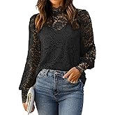 HOTOUCH Lace Tops for Women Sheer Long Sleeve Blouses Dressy Casual Shirt with Camisole 2 PCS Set S-XXL