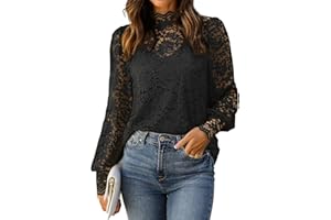 HOTOUCH Lace Tops for Women Sheer Long Sleeve Blouses Dressy Casual Shirt with Camisole 2 PCS Set S-XXL
