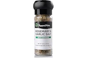 PepperMate Rosemary & Garlic Salt Seasoning With Grinder- Blend In Glass Grinder Container For Freshness- Gourmet Garlic Salt Spices For BBQ, Cooking, Grilling, Baking…
