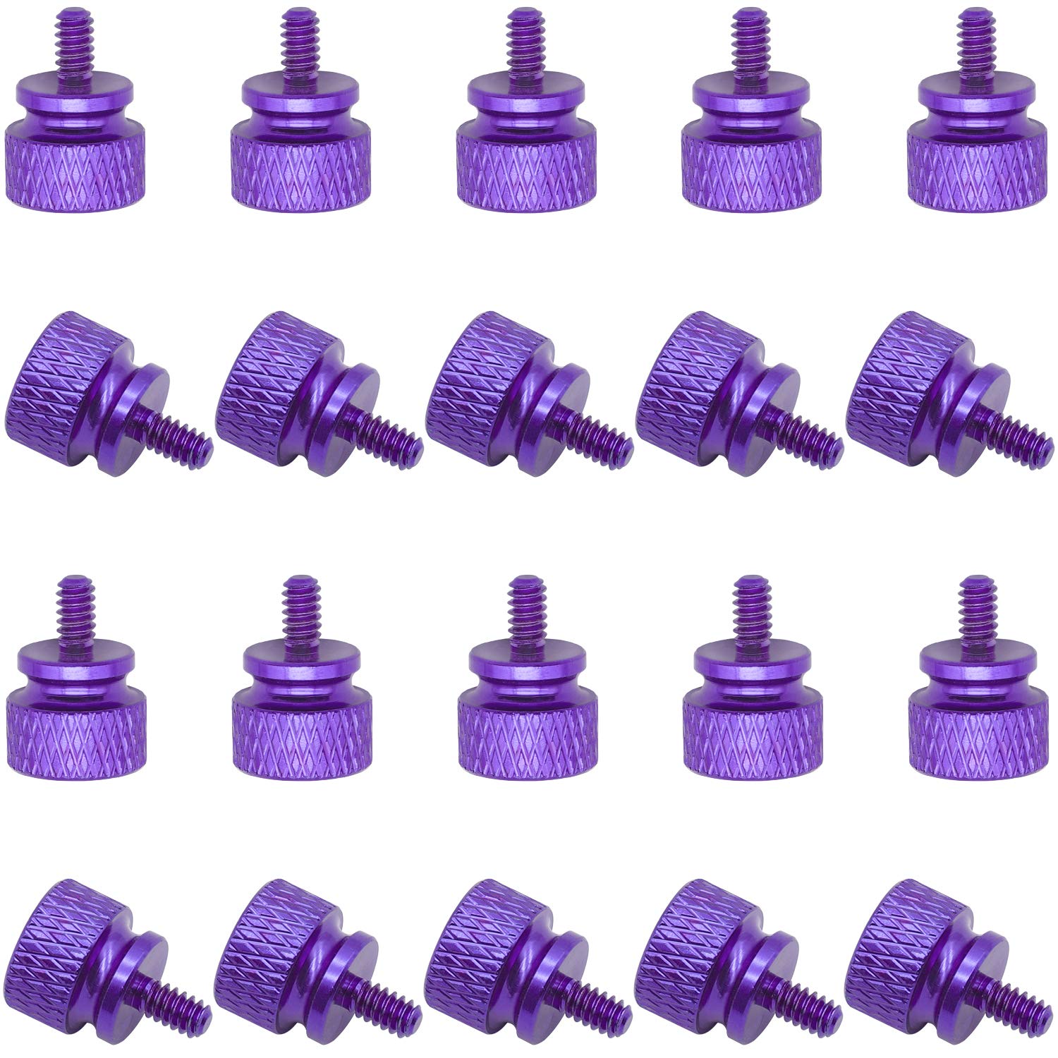 Powlankou 20 Pieces 6#-32 Computer Case Screws, Anodized Aluminum Thumbscrews, Fully Threaded Knurled Thumbscrews, Thumb Screws (Purple)