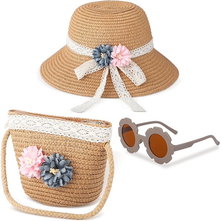 Amazon.com: Summer Straw Hat Bag Set, Cute Wide Brim Floppy  display picture 2