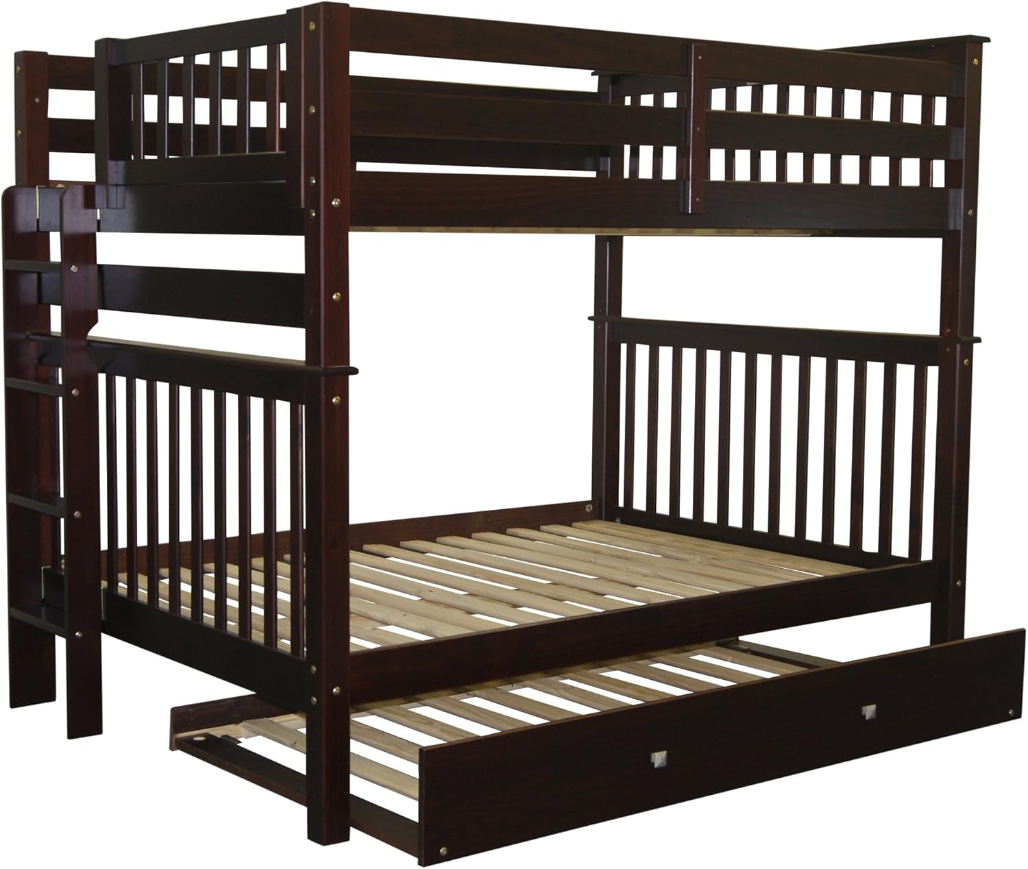Bedz King Bunk Beds Full over Full Mission Style with End Ladder and a Twin Trundle