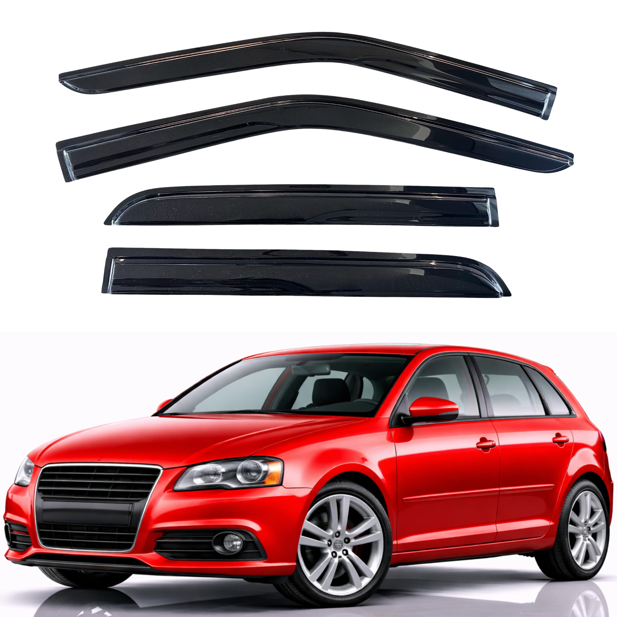 KPY Rain Guards Fit for 2003-2013 Audi A3 Hatchback, Out-Channel Window Visors Vent Wind Deflectors 4PC, Car Accessories for 03-13 Audi A3 (Hatchback Only)