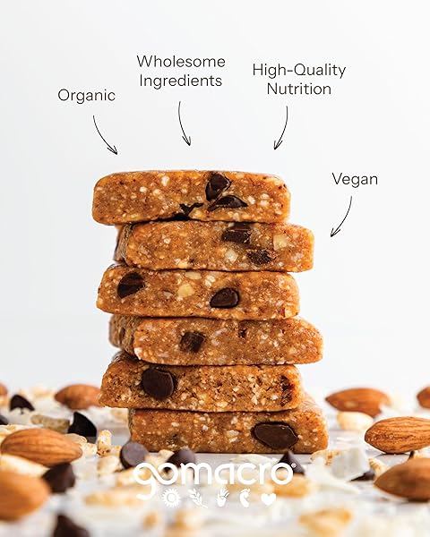 GOMACRO MACROBAR ORGANIC VEGAN PROTEIN BARS – COCONUT + ALMOND BUTTER + CHOCOLATE CHIPS (2.3 OUNCE BARS, 12 COUNT)