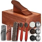 Wovnet 9 Pcs Shoe Shine Valet Box Including 1 Wooden Storage Box, 3 Colors Shoe Cream, 3 Big Brushes and 2 Towels