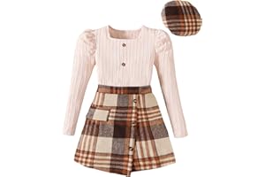 Coaturi Girl Fall Clothes Sets: 3 Piece Fall Winter Outfits Square Neck Top Skirt Shorts Sets with Hat for Tween 6-12 Years