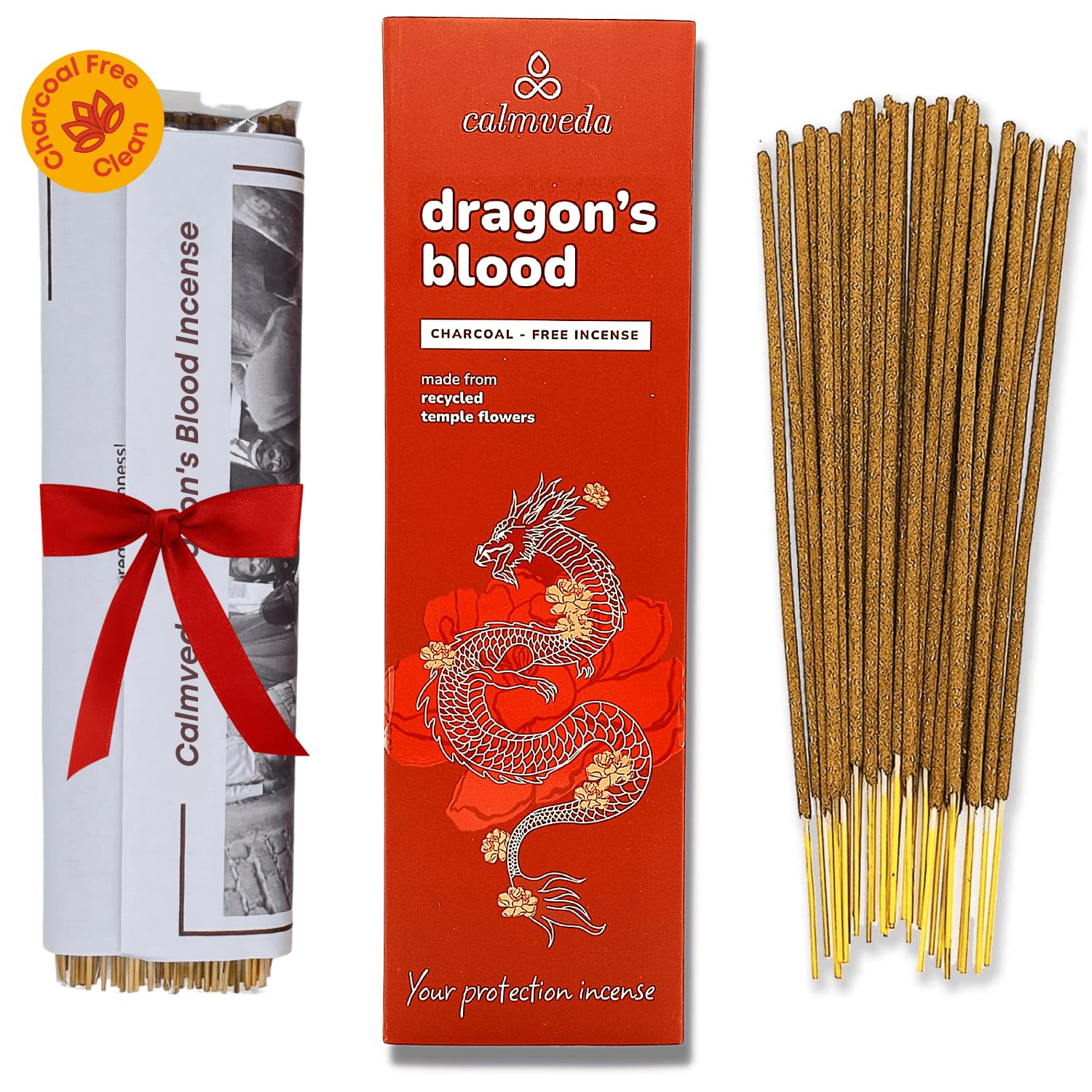 Peru Dragons Blood Incense Sticks - (80 Scented Sticks) Charcoal Free, Made from Upcycled Flowers | Sweet, Spicy & Ambery Notes | Protection Incense Sticks for Bad Energy Cleansing (Sangre de Grado) — image 1