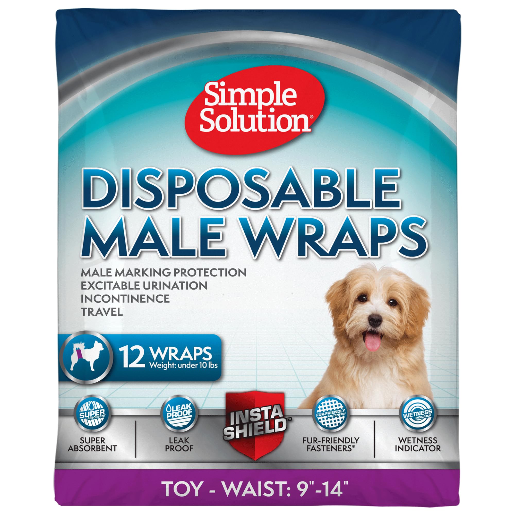 Photo 1 of Simple Solution Disposable Dog Diapers for Male Dogs - Male Wraps with Super Absorbent Leak-Proof Fit - Excitable Urination, Incontinence, or Male Marking - Toy - 30 Count