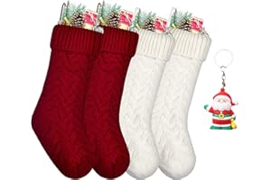 ZGCYSMHT Pack 4,18" Christmas Stockings Classic Cable Knitted Set Large Classic Fireplace Hanging Stockings for Kids,Family Stocking Holiday Party Xmas Decoration（Red and White ）