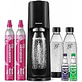 SodaStream TERRA Sparkling Water Maker, Value Bundle, CQC CO2 System, Includes 2 Quick Connect 60L CO2 Cylinders, 3 Dishwasher Safe BPA Free Bottles, 2 bubly Flavor Drops, Make your own Pepsi, Black