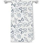 JMICPTUB Coquette Blue Bow Seashell Beach Kitchen Towels, Preppy Blue Coastal Nautical Dish Tea Towels, Beach Gifts for Women Decorative Hand Towel for Kitchen Bathroom, 16x24 Inch