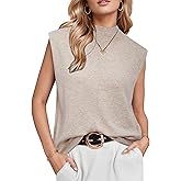 Arach&Cloz Women's Wool Blend Mock Neck Sweaters Vest Business Casual Lightweight Trendy Tops Summer Outfits 2026