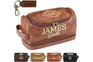Personalized Toiletry Bag for Men, Custom Toiletries Shaving Bag Travel Pouch, Engraved Monogrammed Leather Cosmetic Hygiene 