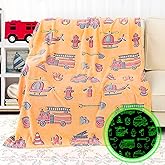 KIVEE Glow in The Dark Fire Truck Blanket for Kids, Soft Fleece Toddler Boys Blanket, Firetruck Toys & Helicopter Toys, Birthday Gifts for Boys, Bedroom Bed Sofa Decor, 50" x 60"