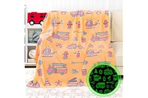 KIVEE Fire Truck Blanket Glow in The Dark Blanket for Toddler Boy Blanket Firetruck Gifts Toys for Boys Son Birthday