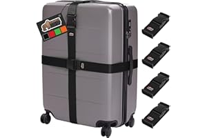 Gorilla Grip Heavy Duty 4 Pack Adjustable Luggage Straps for Suitcases, Easy to Identify Travel Belt Connector Holds Suitcase Together, Extends Life of Bag, Strap Connects Two Bags, Accessories Black